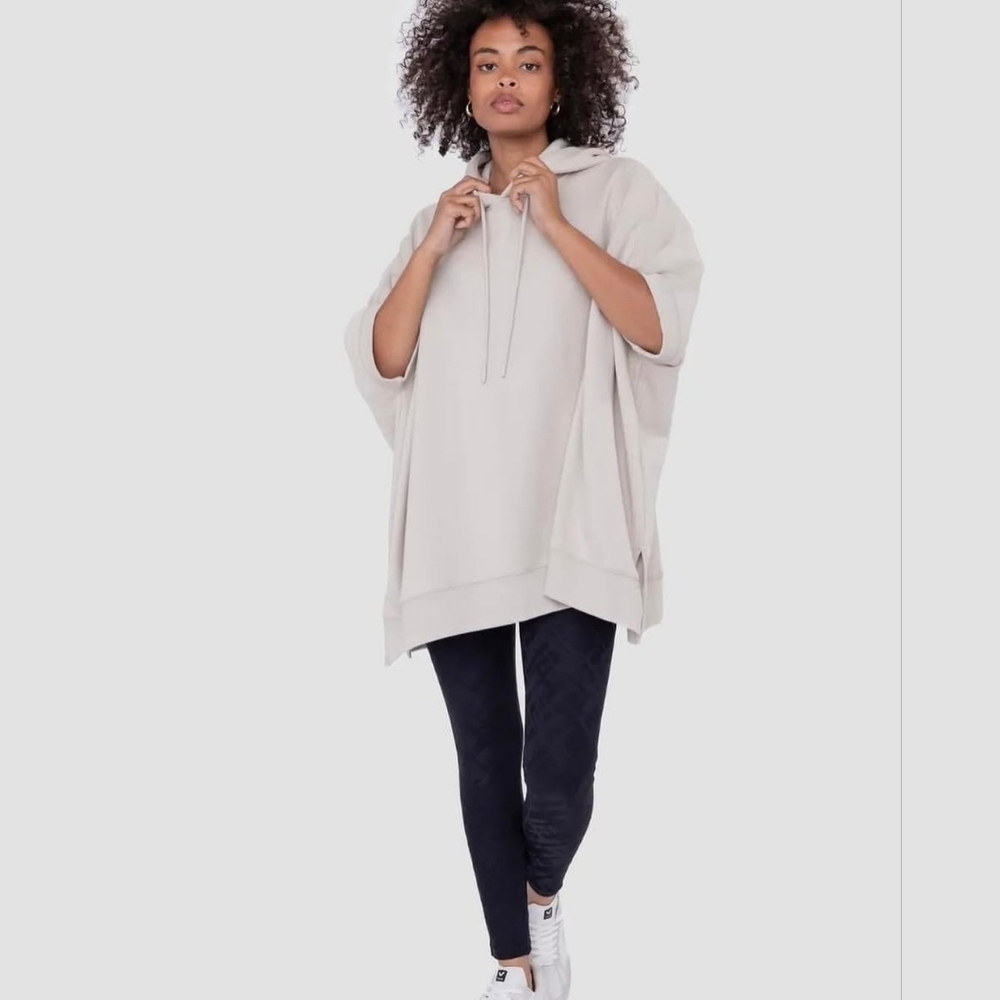 NWT Mono B Oversized Cream Hooded Poncho Or Half Sleeve Sweatshirt Sz M/L